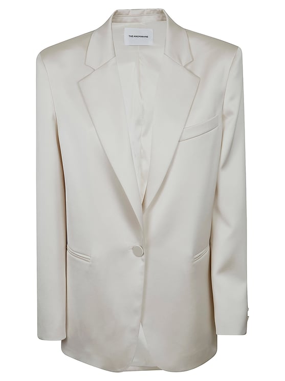 The Andamane Oversized Satin Blazer with Peak Lapels and Structured Silhouette