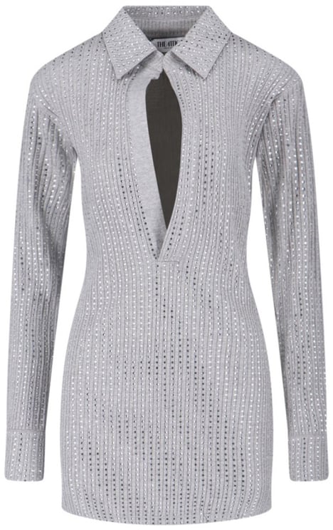The Attico Fitted Grey Mini Dress With Reflective Embellishments
