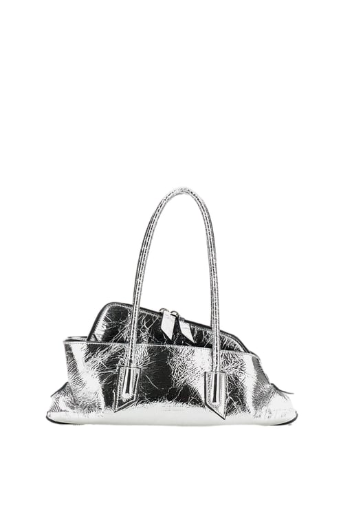 The Attico Asymmetrical Trapezoid Top Handle Bag in Shiny Crinkled Calfskin