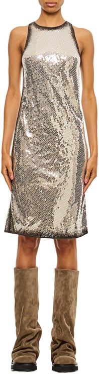 The Attico Sequined Mini Dress With Round Neckline And Back Slit
