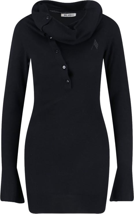The Attico Asymmetrical Collar Black Dress With Logo Embroidery