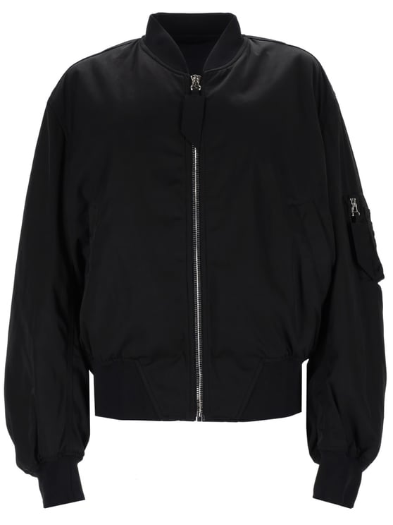 The Attico Neutrals Cropped Zipper Sleeve Polyester Bomber Jacket