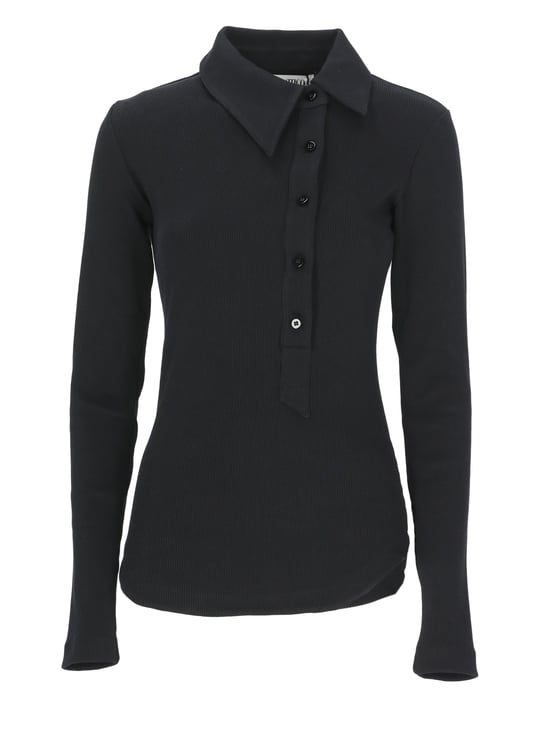 The Attico Black Asymmetric Ribbed Long Sleeve Top