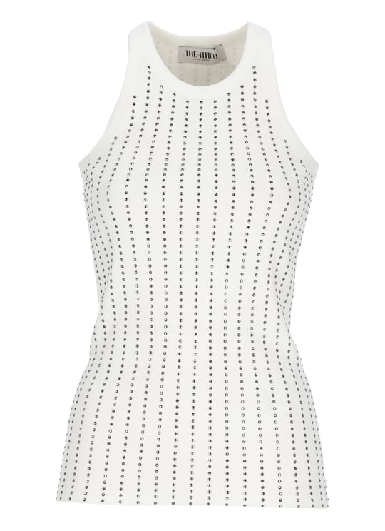 The Attico White All-Over Strass Cotton Tank Top