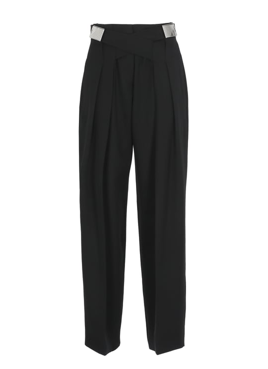 The Attico Black Virgin Wool Belted Palazzo Pants