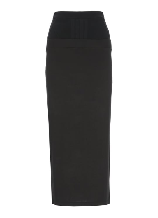 The Attico Black Midi Skirt with Embroidered Logo and Elastic Waistband