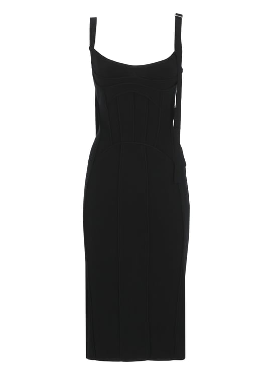 The Attico Fitted Black Viscose Midi Dress with Lace Detailing