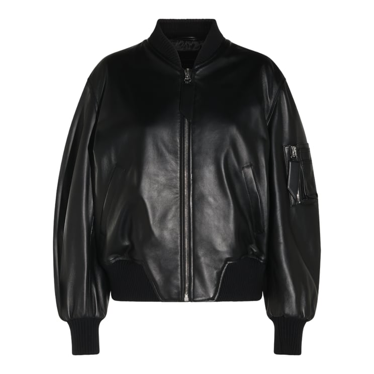 The Attico Smooth Black Leather Jacket with Zippered Pocket