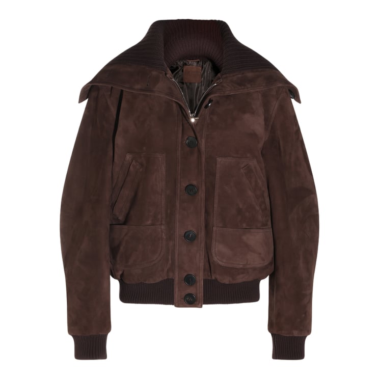 The Attico Rich Brown Suede Jacket with Ribbed Collar