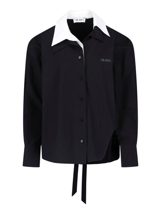 The Attico Black Shirt with White Pointed Collar