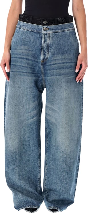 The Attico Wide Denim Strass Blu