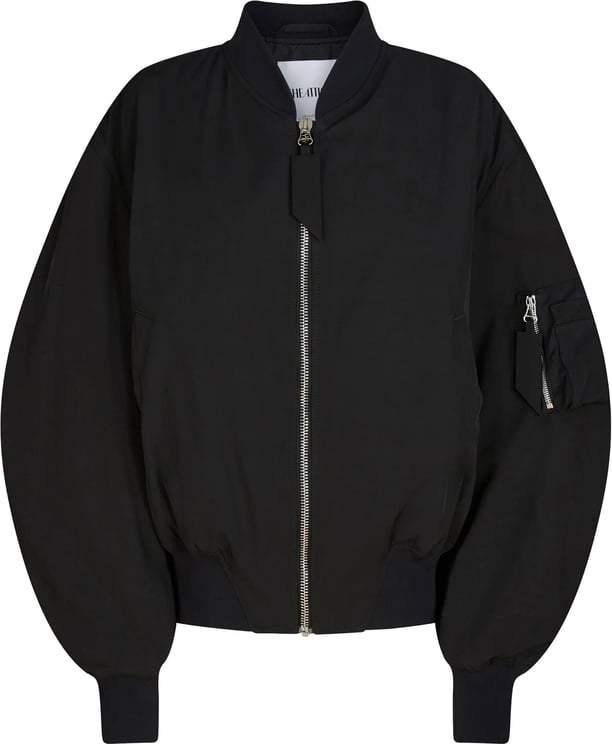 The Attico Black Bomber Cropped Balloon-Sleeve Jacket