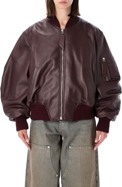 The Attico Anja Leather Bomber Wine