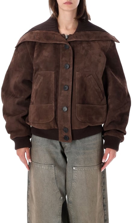 The Attico Bomber Suede Dark Brown