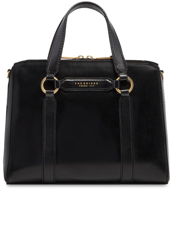 The Bridge Black Handbag W/Shoulder Glossy Leather Handbag