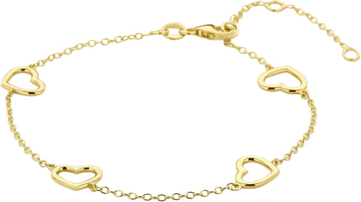 The House Of Blinckers THOB Armband 40.30420 4 Hartjes 14k Geelgoud 7.5 x 7.5mm 16-19cm