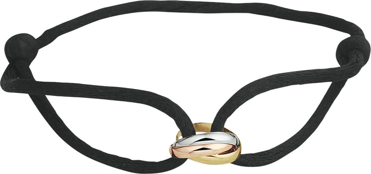 The House Of Blinckers THOB Armband 47.00154 14k Tri-color Goud Trinity met Zwart Satijn 13 - 26cm