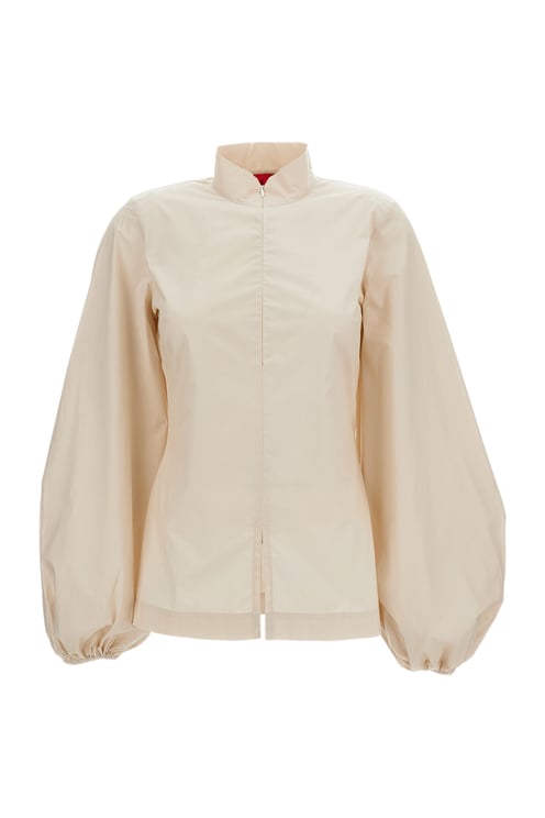 The Latest Cotton Shirt with High Collar and Central Zip Closure