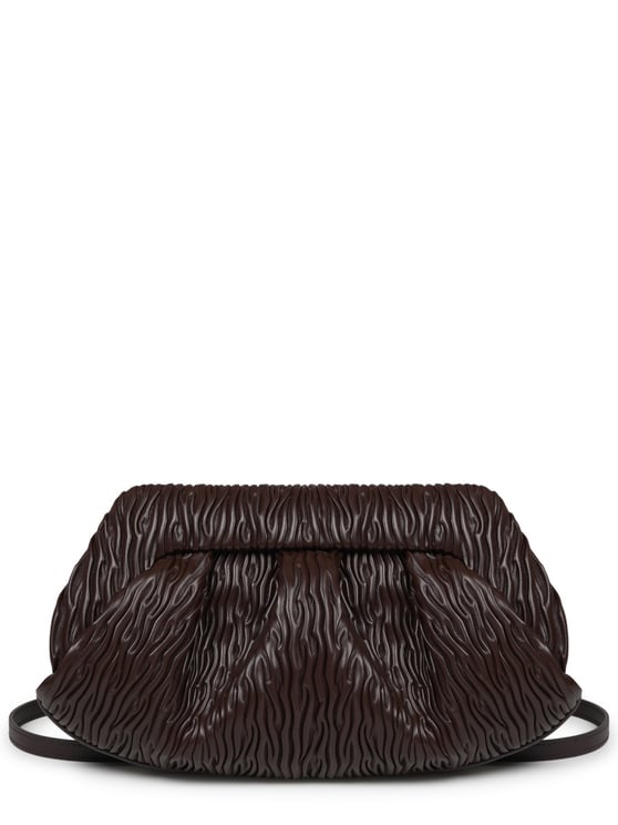 Themoirè Textured Brown Shoulder Bag with Ruched Design