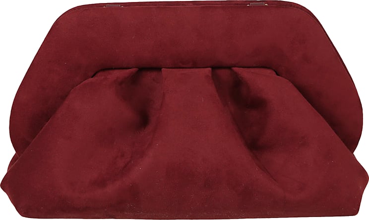 Themoirè Ruched Burgundy Suede Clutch Bag With Structured Frame