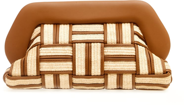 Themoirè Clutch Grande Rafia Cuoio E Caramello