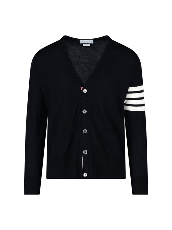 Thom Browne V-Neck Cardigan With Iconic Stripe Detail And Grosgrain Tab
