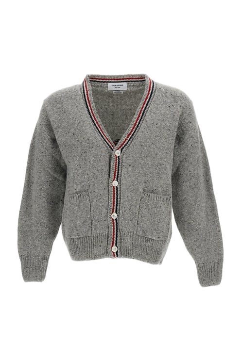 Thom Browne Donegal Yarn Cardigan with RWB Intarsia and Patchwork Detail