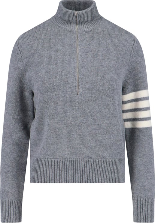 Thom Browne Grey Wool Zip Sweater 4-Bar Detail