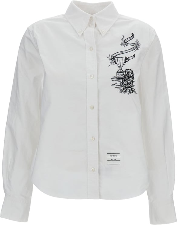 Thom Browne Hector Trophy Embroidered Shirt In Pencil Stitch