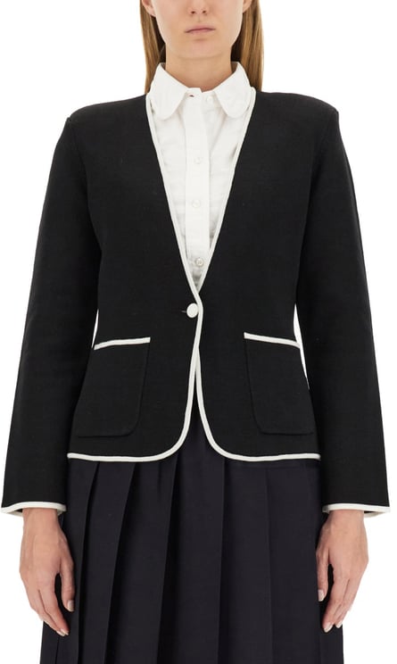 Thom Browne SINGLE-BREASTED COLLARLESS JACKET