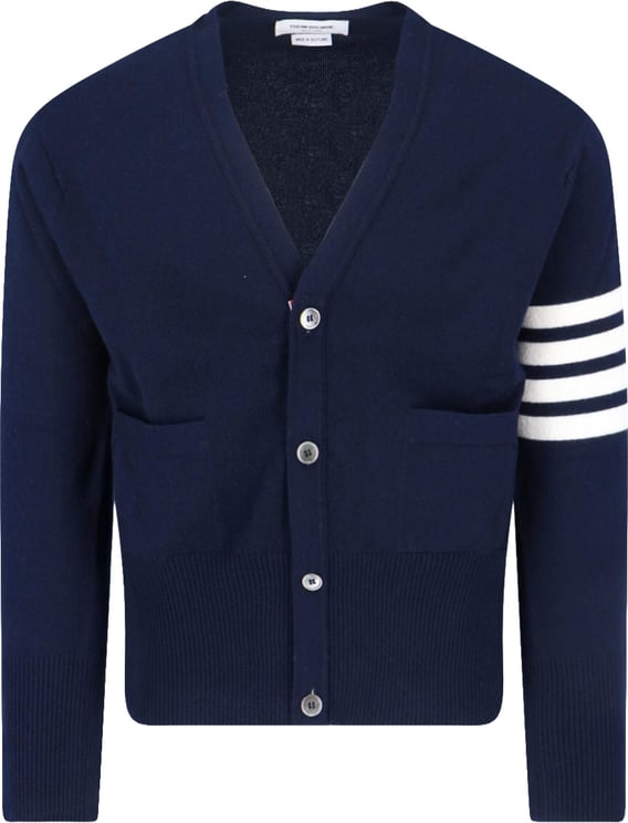 Thom Browne Navy Cashmere Cardigan With V-Neckline