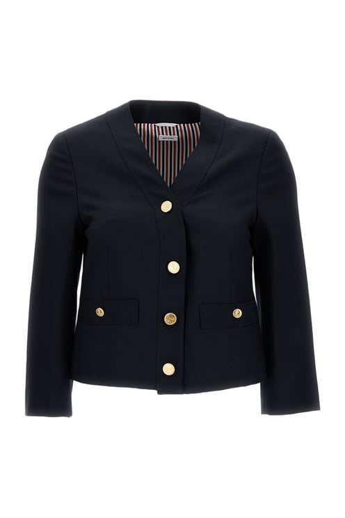 Thom Browne Boxy V-Neck Jacket in Hopsack Suiting