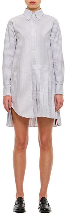 Thom Browne Oxford Stripe Oversized Shirtdress with Asymmetric Pleat Detail