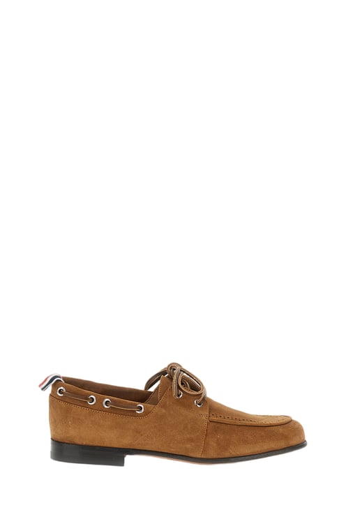 Thom Browne Premium Suede Boat Shoes with 360° Lacing and Grosgrain Detailing