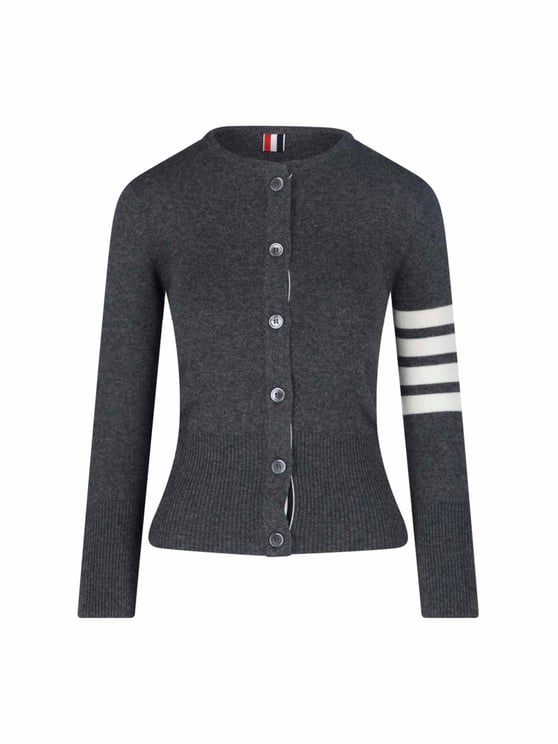 Thom Browne Grey Cashmere Cardigan with Iconic 4-Bar Stripes