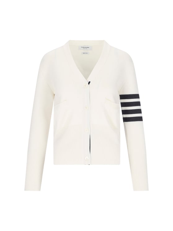 Thom Browne V-Neck Button-Front Cardigan with Striped Intarsia
