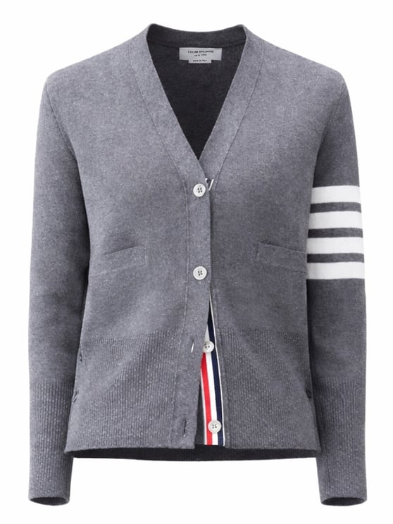 Thom Browne V-Neck Horizontal Stripes Detail Cardigan