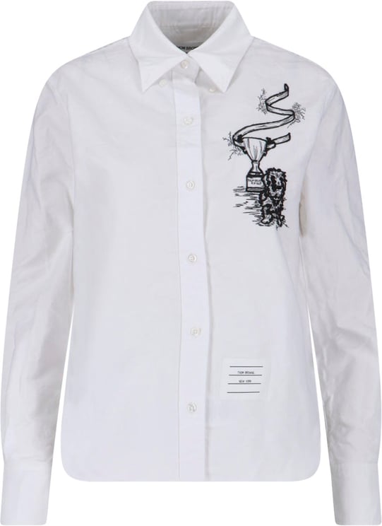 Thom Browne White Hector Trophy Embroidered Cotton Shirt