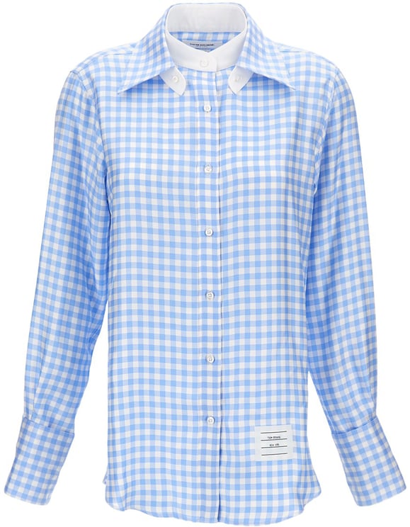 Thom Browne Checked Silk Twill Shirt With Classic Collar And Logo Label