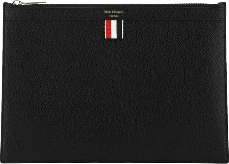 Thom Browne Rectangular Pouch In Hammered Black Leather
