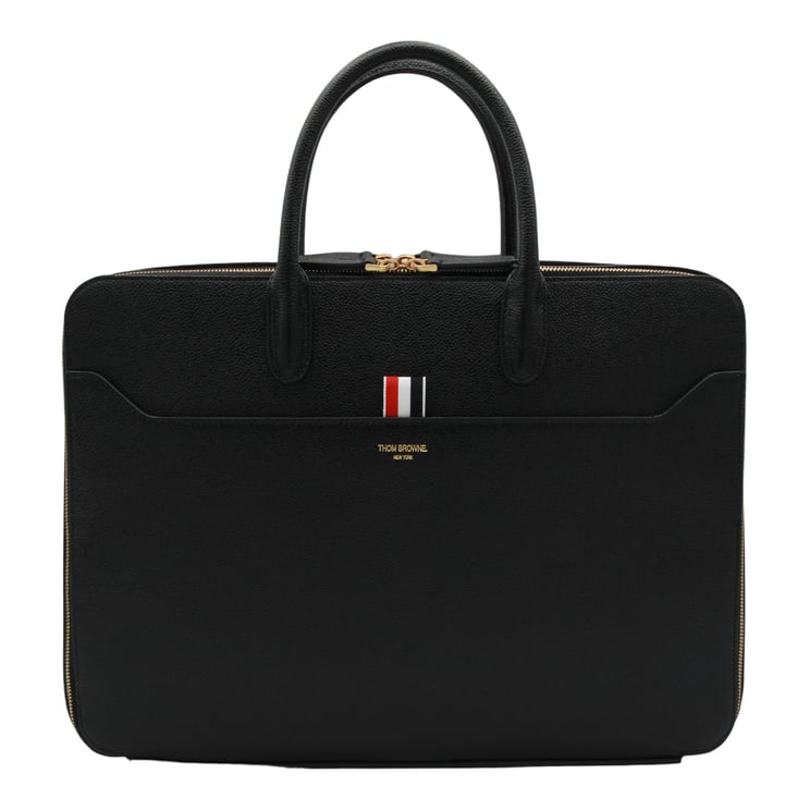 Thom Browne Structured Black Briefcase-Style Bag with Textured Surface