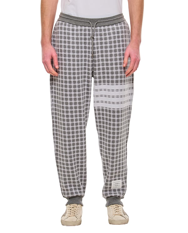 Thom Browne Checkered Cotton Sweatpants with 4-Bar Stripe and Drawstring Waistband