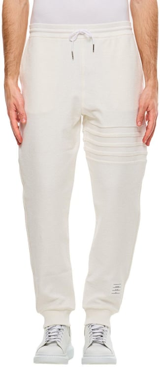 Thom Browne Minimalist White Sweatpants With Embossed Seams And Drawstring Waistband