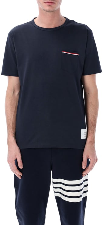 Thom Browne Ss Rwb Pocket Tee In Medium Weight Jerse Blu