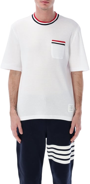 Thom Browne Short Sleeve Tee W/ Striped Racking Stit Bianco