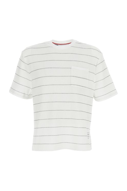 Thom Browne SHORT SLEEVE TEE IN TEXTURED STRIPE WAFFLE