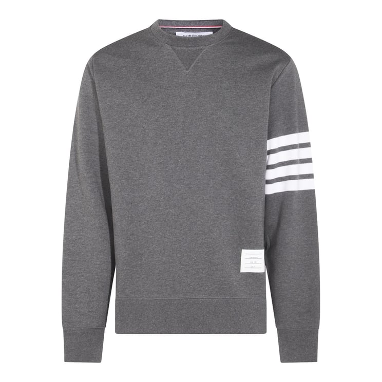 Thom Browne Dark Grey Cotton Sweatshirt With Signature T-Bar Stripes