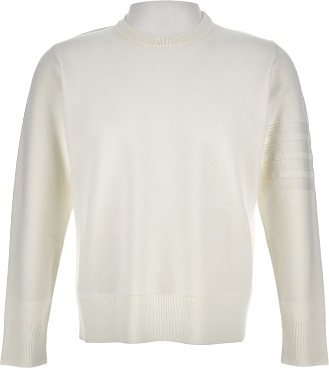 Thom Browne Crewneck Sweater With Textured Stripes And Tricolor Tab
