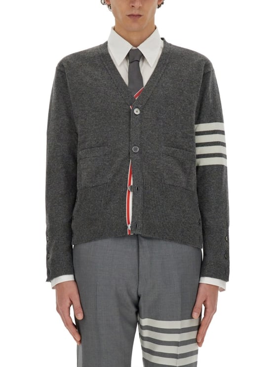 Thom Browne 'Classic 4 Bar' Grey Cashmere Cardigan