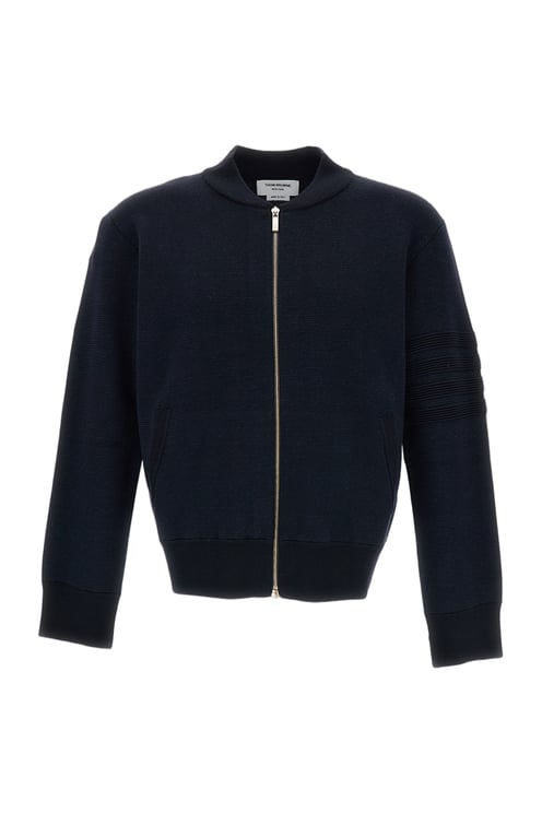 Thom Browne Navy Blue Cotton Ottoman Milano Bomber Jacket